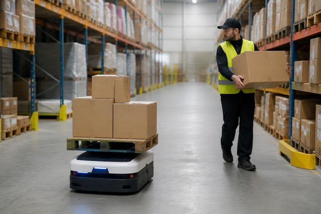 How autonomous warehouse robots share space with human staff